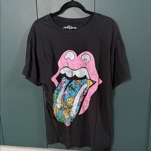 The Rolling Stones Kids Black Tee with Pink and Blue Graphic
